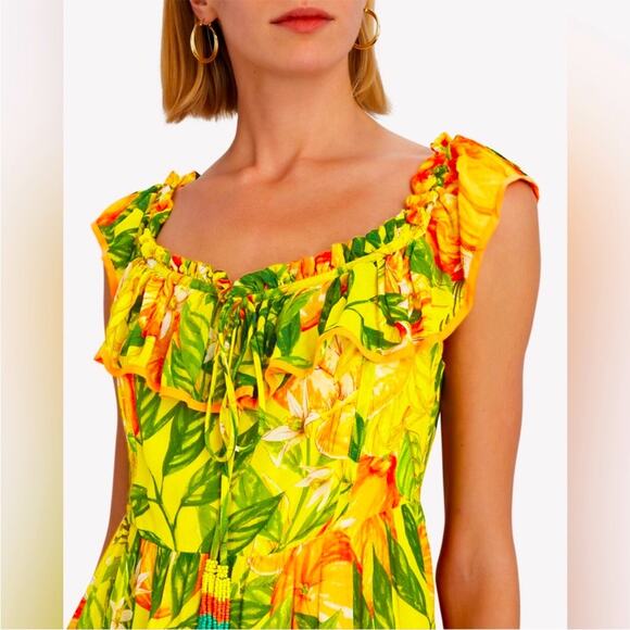NWOT FARM Rio Tangerine Multi Off Shoulder Tropical Midi Dress XS “RARE" - Picture 4 of 12